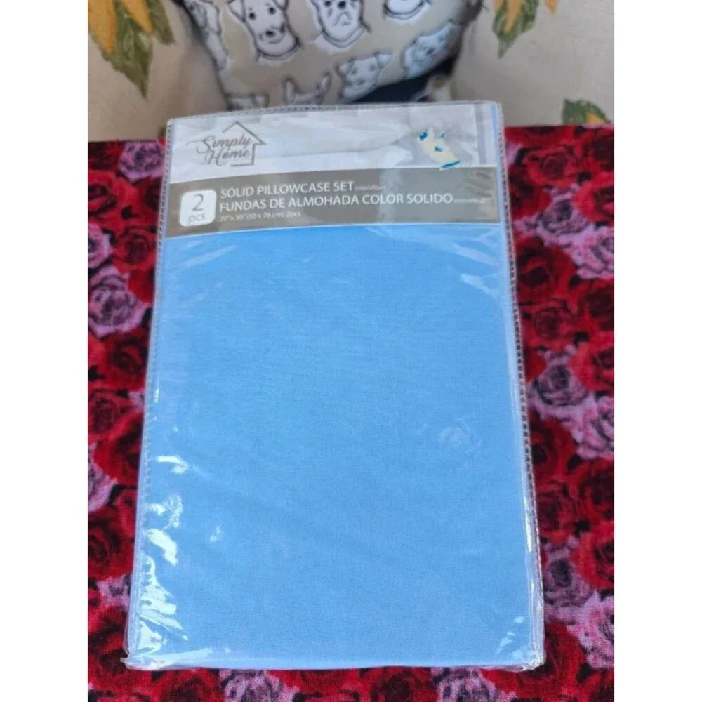 Simply Home Solid Pillowcase Set Light Blue Microfiber 20x30 New